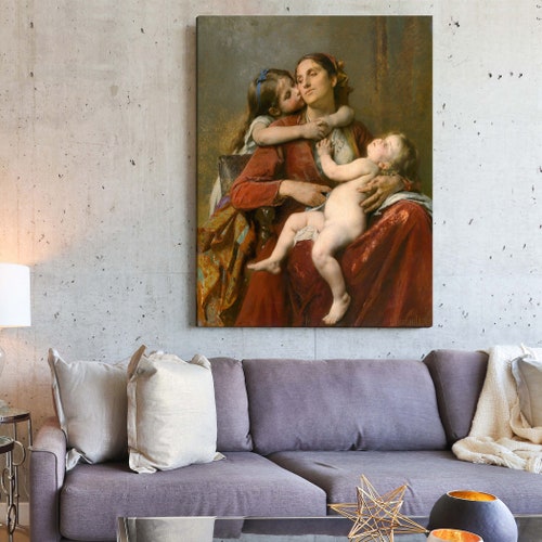 Leon Jean Bazile Perrault,Mothers Happiness,Mother and child,large wall art,framed wall shops art,canvas wall art,large canvas,M6319