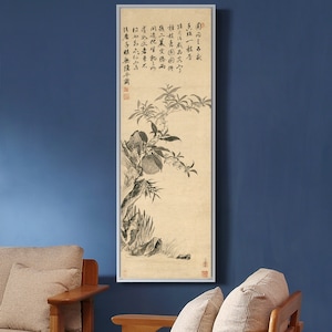 Xiang yuanbian,Citron on the rock wall,Chinese Flower Paintings,Vertical Narrow Art,large wall art,framed wall art,canvas wall art,M837