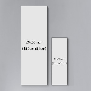May include: Two white rectangular canvases with black text indicating their dimensions. The larger canvas is 20x60 inches (152cm x 51cm) and the smaller canvas is 12x36 inches (91cm x 31cm).