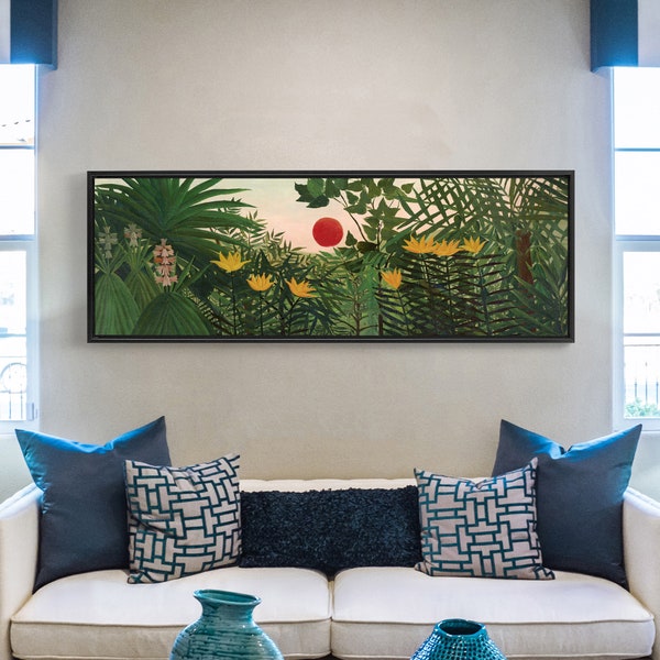 Henri Rousseau,Tropical Forest Scenery, Red Sun, Sunrise Forest Scenery,Canvas Print,Canvas Art, Canvas Wall Art,Extra Large Canvas Art,P160