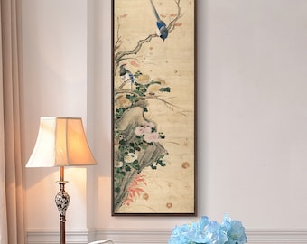 Chen Mei,Birds On Branches,Chinese Birds And Flowers Paintings,Vertical Narrow Art,Large Wall Art,Framed Wall Art,Canvas Wall Art,M341.