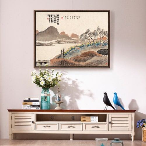 Qi Baishi,Courtyard by shops the river,Chinese painting,large wall art,framed wall art,canvas wall art,large canvas,M4899
