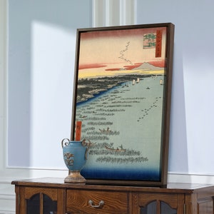 Hiroshige, Minami-shinagawa samezu kaigan, båt bland vassen, japansk målning, stor väggkonst, inramad väggkonst, canvas väggmålning, stor duk, M2551