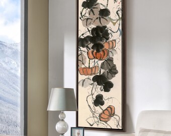 Qi Huang, een bos pompoenen, Chinese kunst prints, verticale smalle kunst, grote kunst aan de muur, ingelijste kunst aan de muur, canvas kunst aan de muur, M690