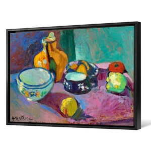 Henri Matisse, Piatti e frutta, Natura morta con frutta, stampa su tela, arte su tela, arte murale su tela, grande arte murale, arte murale con cornice, p1077 Framed canvas black