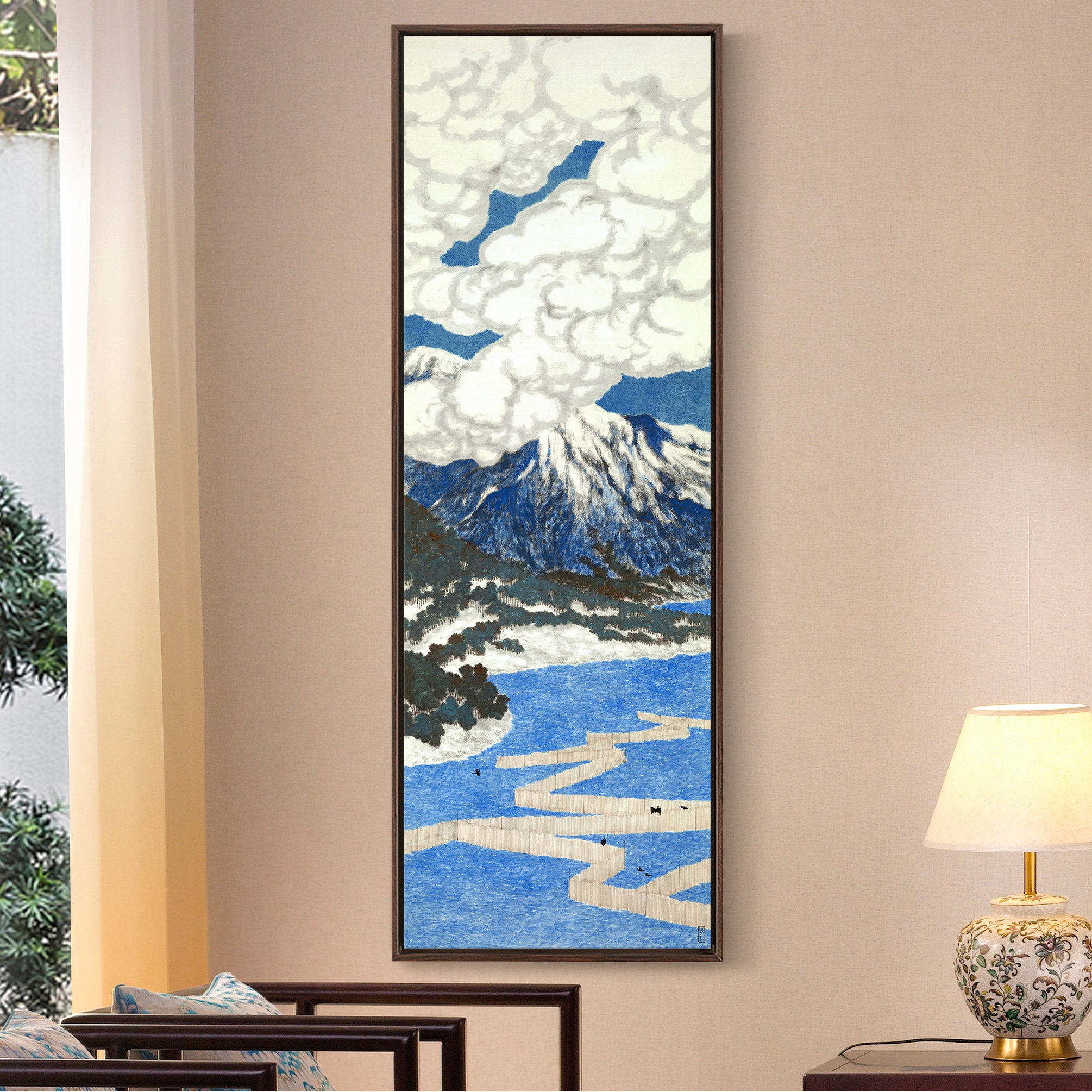 水墨画 滝と山の風景 掛け軸 絵画