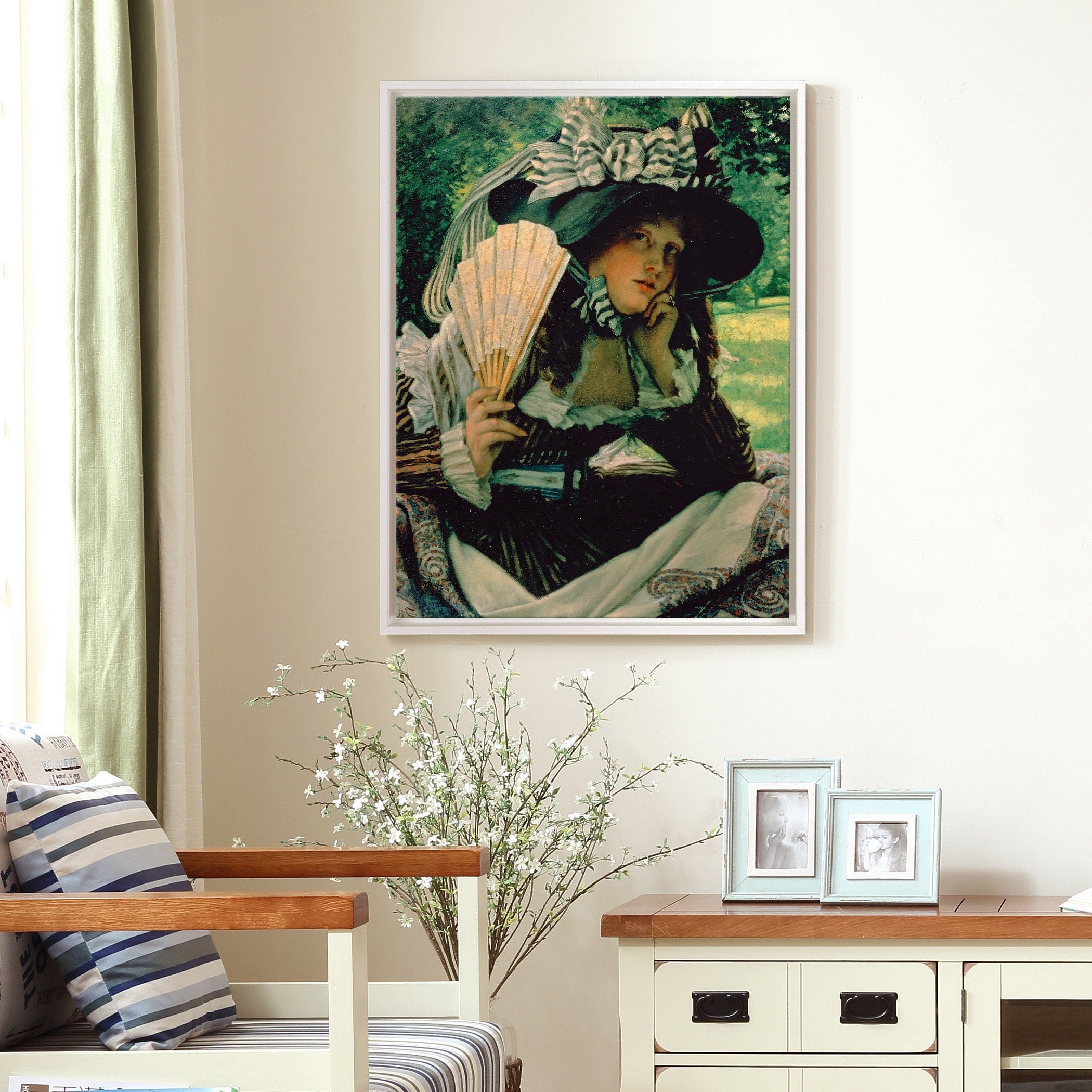 James Jacques Joseph Tissot,girl With A Fan,large Wall Art,framed