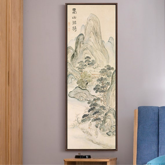 Lke Taiga,spring Landscape,japanese Painting,vertical Narrow