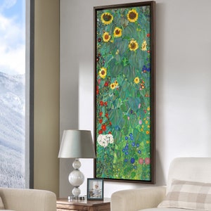 Gustav Klimt,Farm Garden With Sunflowers-3,Vertical Narrow Art,Large Wall Art,Framed Wall Art,Canvas Wall Art,M433