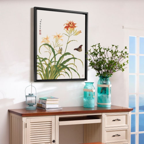 Yu Zhi,Yu ZhiLilies and butterflies,Chinese painting,large wall art,framed wall art,canvas wall shops art,large canvas,M6929