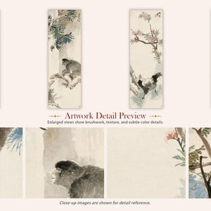 Ren Yi Animal Canvas Print Set, Chinese Squirrel Monkey Rooster Bird ...