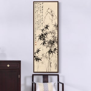 Zheng Banqiao, Chinese Bamboe Kunst IV, Zwart en Wit Bamboe canvas, Verticale Smalle Kunst, grote kunst aan de muur, ingelijste kunst aan de muur, canvas kunst aan de muur, M900