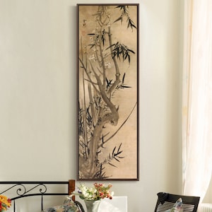Sesson Shukei,Bamboo And Plum,Japanese Painting,Vertical Narrow Art,Large Wall Art,Framed Wall Art,Canvas Wall Art,M734