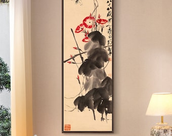 Qi Baishi, gloria de la mañana y libélula, pintura china, arte estrecho vertical, arte de pared grande, arte de pared enmarcado, arte de pared de lienzo, M631