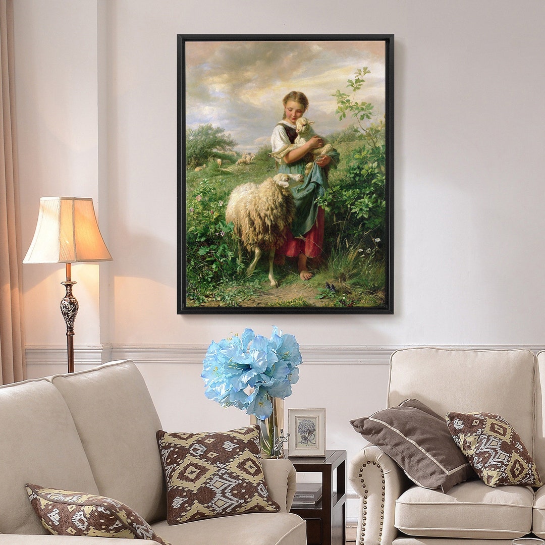 Johann Baptist Hofner,the Shepherdess ,large Wall Art,framed Wall