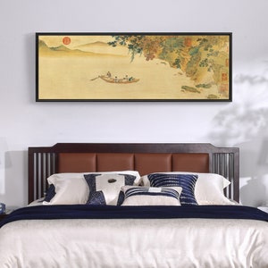 Qiu Ying,Boating in the lake ,Chinese Landscape,Above Bed Decor,Narrow Horizontal Wall Art,large wall art,framed wall art,canvas wall,M240
