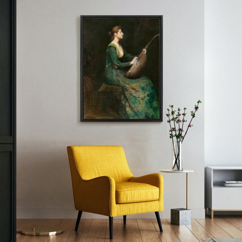 Thomas Wilmer Dewing,Lady with a Lute,large wall art,framed wall art,canvas shops wall art,large canvas,M6798