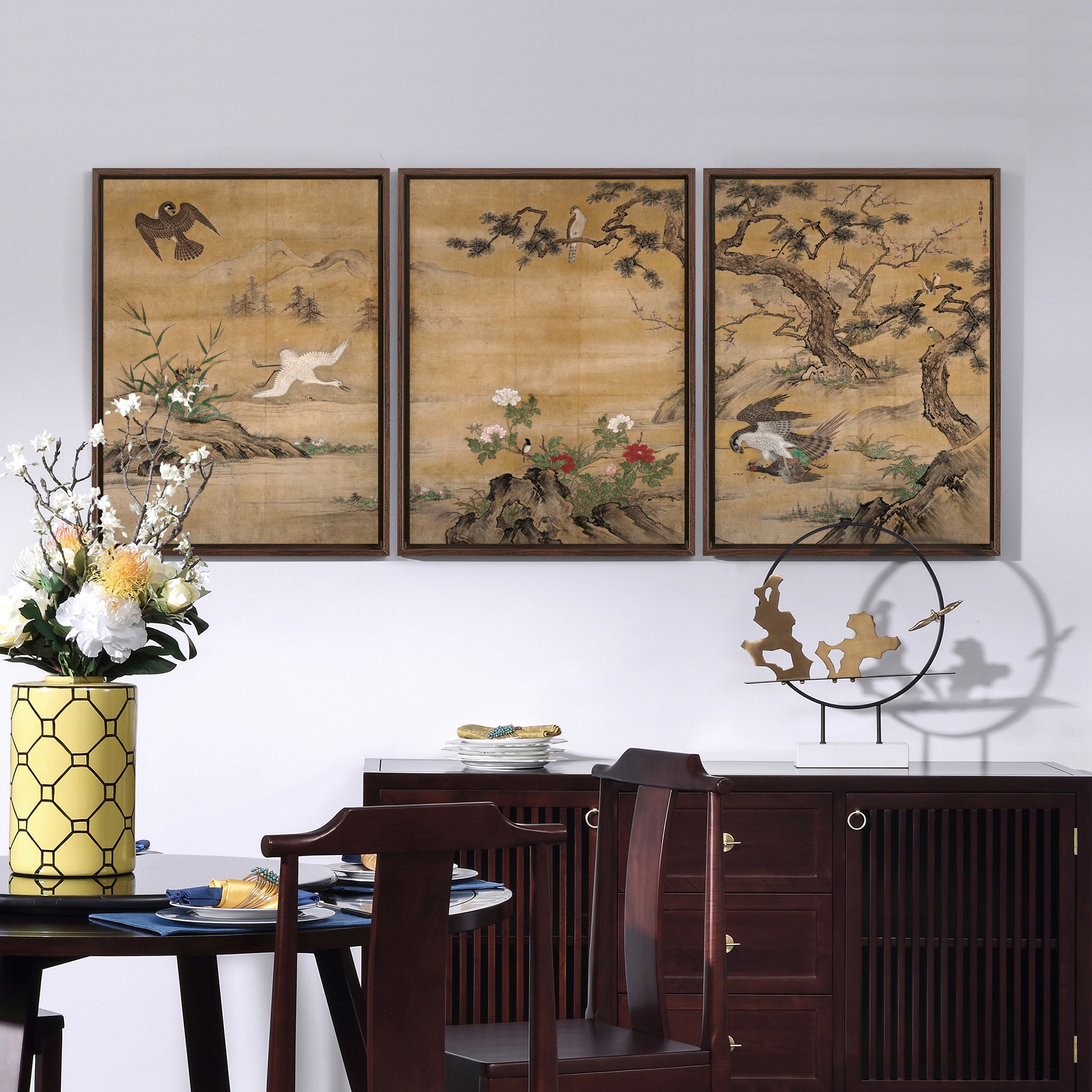 nobu　アート配達 Kano Mitsunobu,birds and Flowers,pine Tree Eagle Egret,asian Art