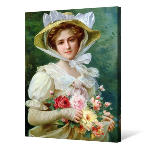 Emile Vernon,Elegant lady shops with a bouquet of roses,large wall art,framed wall art,canvas wall art,large canvas,M5628