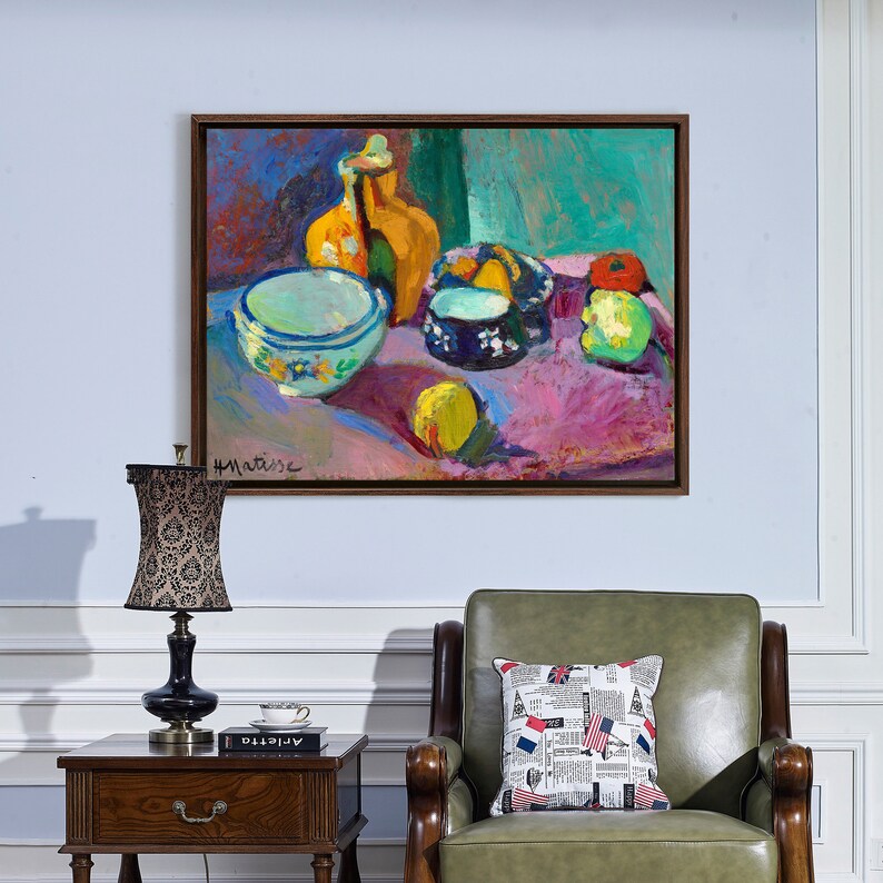 Henri Matisse, Piatti e frutta, Natura morta con frutta, stampa su tela, arte su tela, arte murale su tela, grande arte murale, arte murale con cornice, p1077 immagine 4