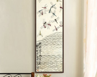 Qi Baishi, enjambre de libélulas, pintura china, arte estrecho vertical, arte de pared grande, arte de pared enmarcado, arte de pared de lienzo, M609