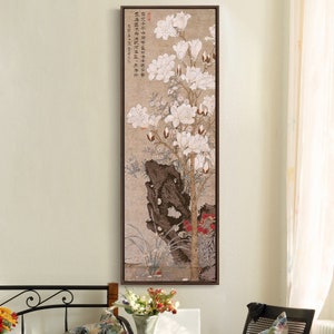 Sun Kehong, Magnolias Wall Art, Pintura de flores chinas, Arte estrecho vertical, arte de pared grande, arte de pared enmarcado, arte de pared de lienzo, M760