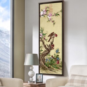 Giuseppe Castiglione,Peach Blossom And Birdchinese Painting,Vertical Narrow Art,Large Wall Art,Framed Wall Art,Canvas Wall Art,M422