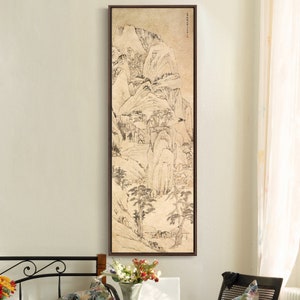 Hongren, House In Stone Mountain, Chinees landschap, verticale smalle kunst, kunst aan de grote muur, ingelijste kunst aan de muur, canvas kunst aan de muur, M474