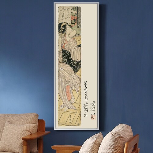 Utagawa Toyokuni,woman descending a shops staircase,,japanese painting,Vertical Narrow Art,large wall art,framed wall art,canvas wall art,M776