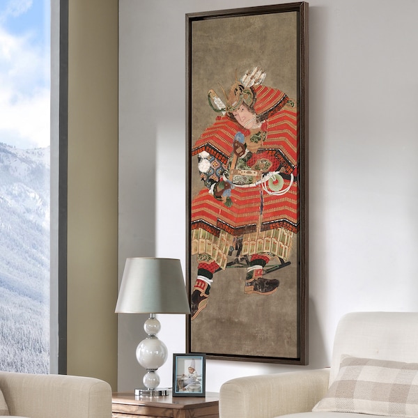 Edo Period,Minamoto No Yoshitsune，Japanese Samurai,Japanese Painting,Vertical Narrow Art,Large Wall Art,Framed Wall Art,Canvas Wall Art,M377