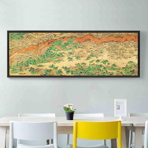 Impressions d’art chinois, carte du fleuve Jaune i, décor au-dessus du lit, art mural horizontal étroit, art mural grand, art mural encadré, art mural sur toile, M190