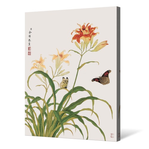 Yu Zhi,Yu ZhiLilies and butterflies,Chinese painting,large wall art,framed wall art,canvas wall shops art,large canvas,M6929
