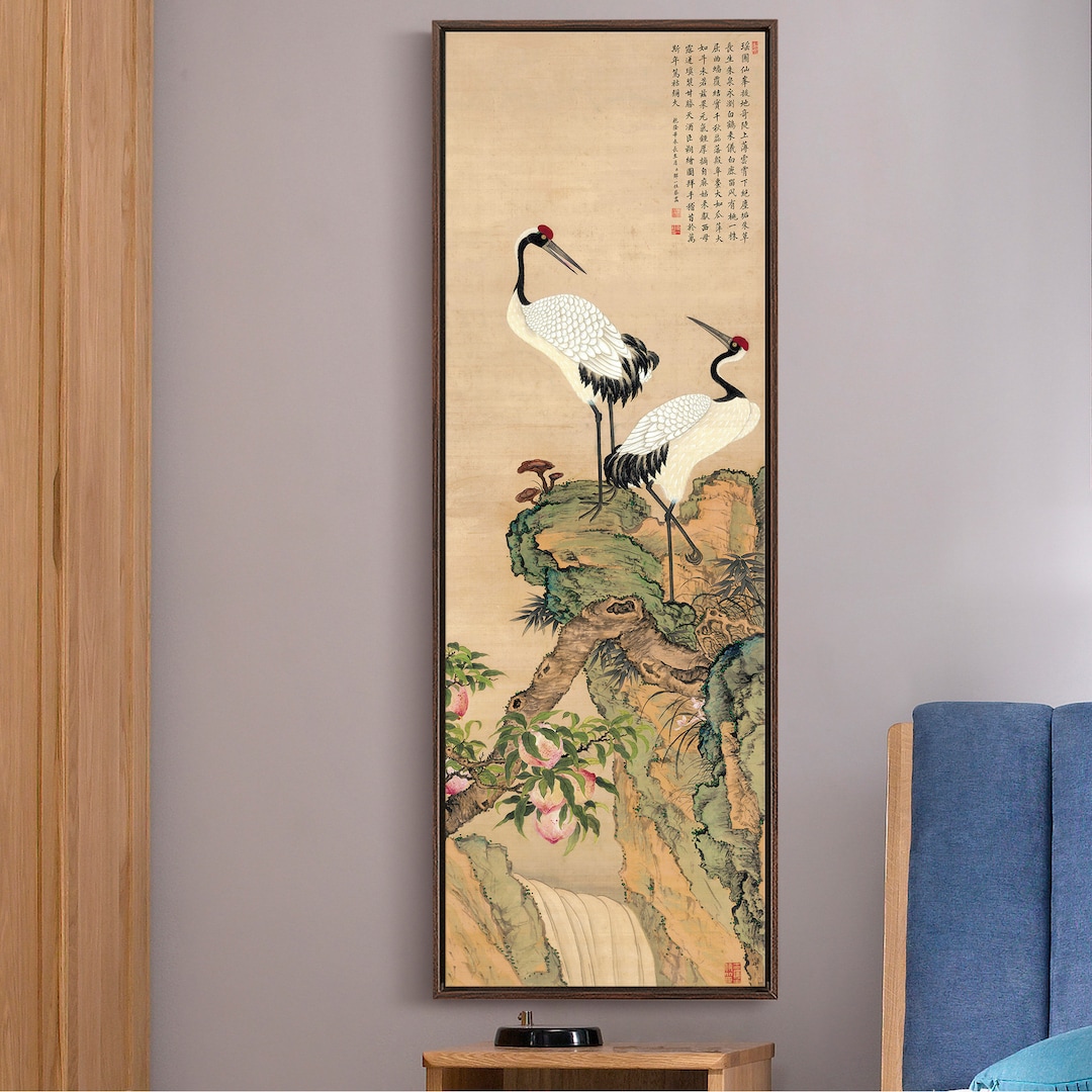 『つがい』絵画・インテリア Amazon.co.jp: 絵画 つがいの鶴とピンクの木インテリア 絵画