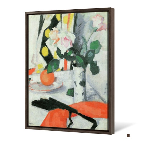 Samuel John Peploe,Roses in a Chinese Vase with Black Fan,large wall art,framed wall art,canvas shops wall art,large canvas,M6712