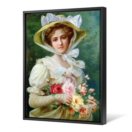 Emile Vernon,Elegant lady shops with a bouquet of roses,large wall art,framed wall art,canvas wall art,large canvas,M5628