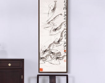 Qi Baishi,Chinese shrimp painting,Chinese painting,Vertical Narrow Art,large wall art,framed wall art,canvas wall art,M595