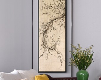 Kano Eino,prunus,japanese Painting,vertical Narrow Art,large Wall