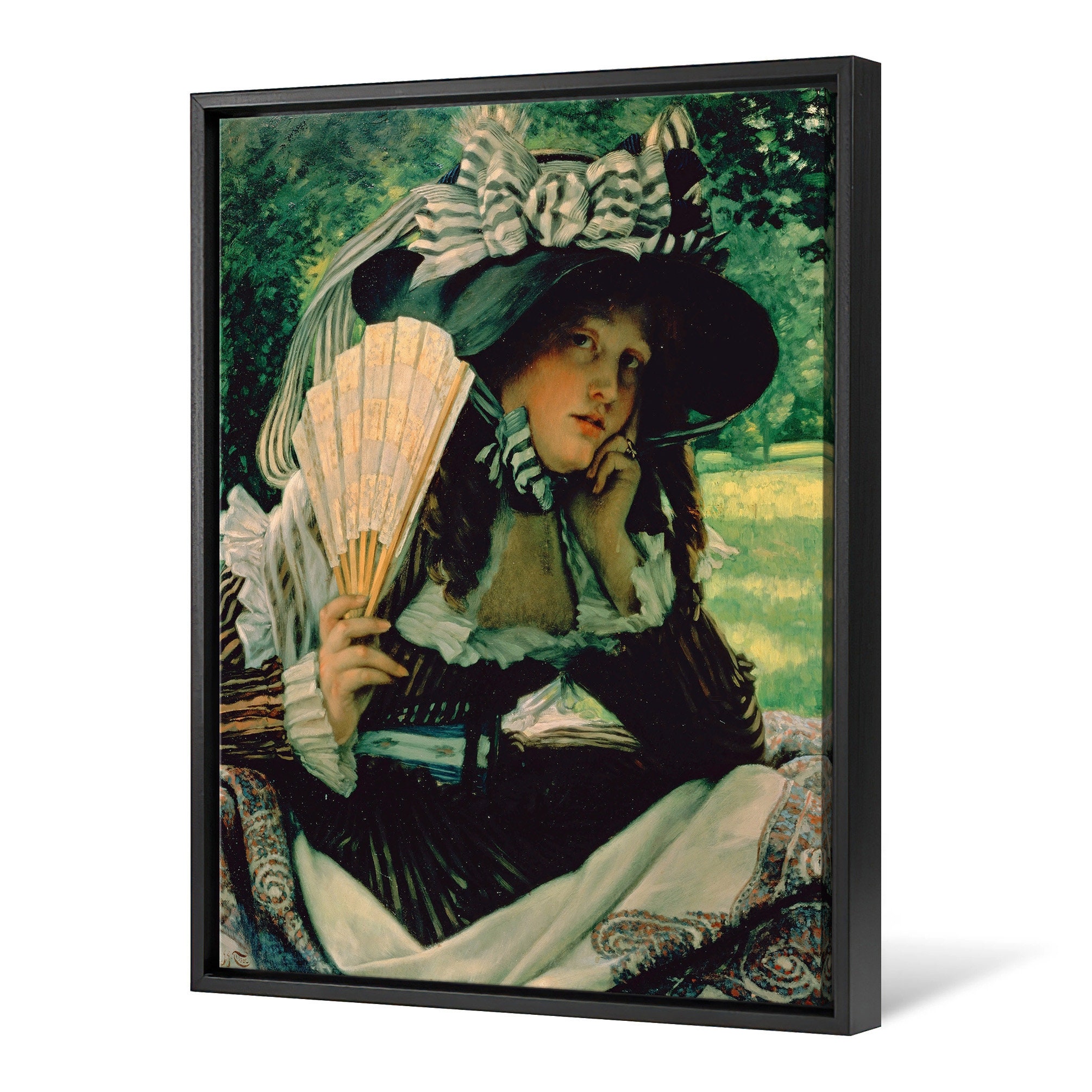 【美術品】18-19世紀フランス洋画「出帆」56×47cm サイン James Jacques Joseph Tissot,girl With A Fan,large Wall Art,framed