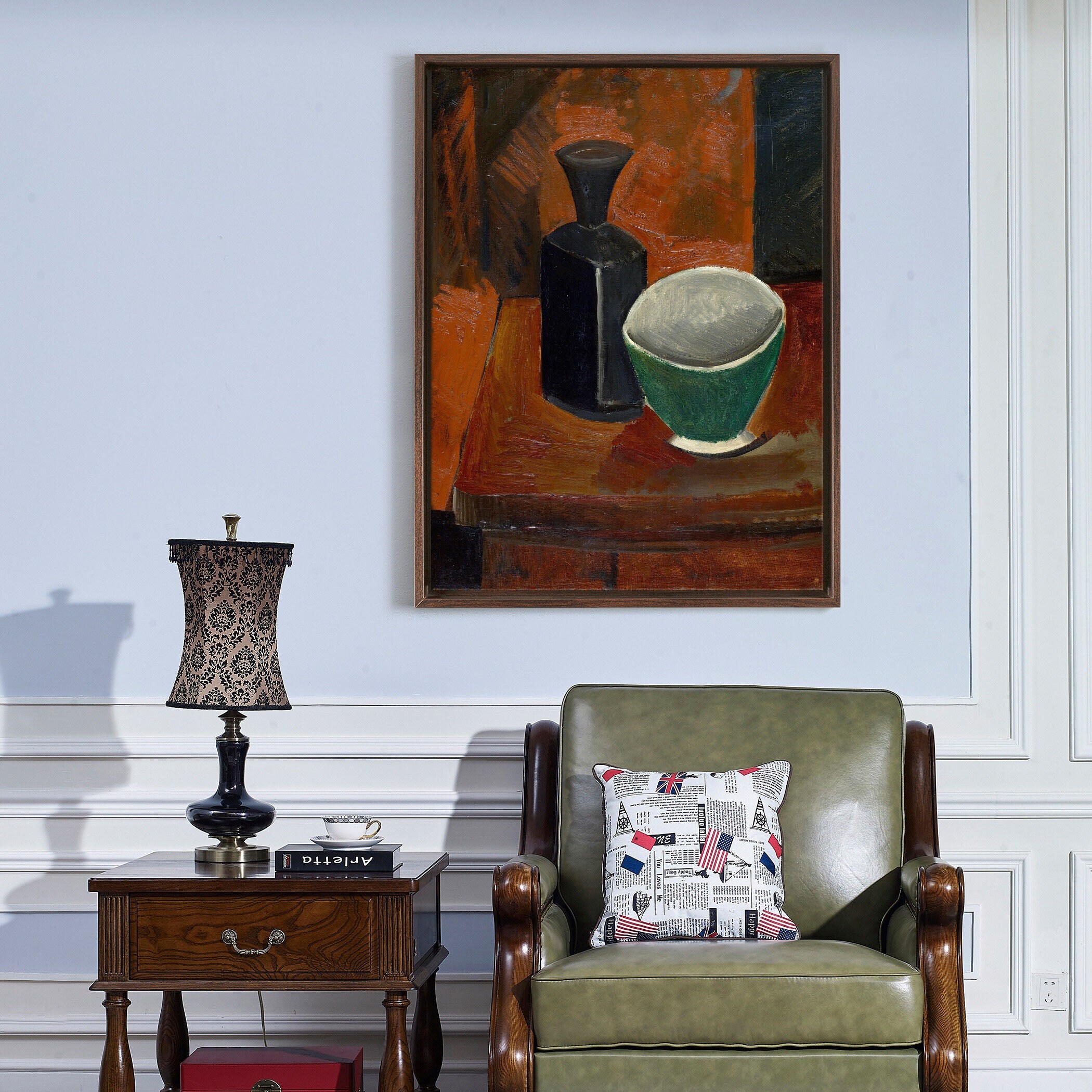 Pablo Picasso,Grüne Pfanne und schwarze Flasche,große Wandkunst,gerahmte Wandkunst,Leinwand Wandkunst,große Leinwand,M6473