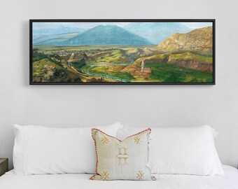 Mountain landscape,mountain river town,canvas print,canvas art, canvas wall art,extra large canvas art,large canvas wall art p220