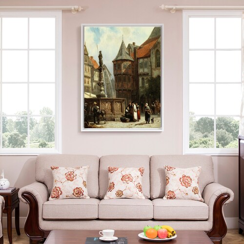 Cornelis Springer,Marketday shops in front of the Town Hall of Hildesheim,large wall art,framed wall art,canvas wall art,large canvas,M5530