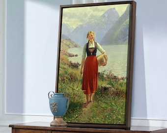 Hans Dahl,Portrait of a Young Norwegian Girl,large wall art,framed wall art,canvas wall art,large canvas,M2480
