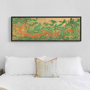 Impressions d’art chinois, Carte du fleuve Jaune ii, Décor au-dessus du lit, Art mural horizontal étroit, art mural grand, art mural encadré, art mural sur toile, M191