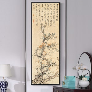 Tang Yin, granaatappelboom, Chinese kunst prints, verticale smalle kunst, grote kunst aan de muur, ingelijste kunst aan de muur, canvas kunst aan de muur, M769
