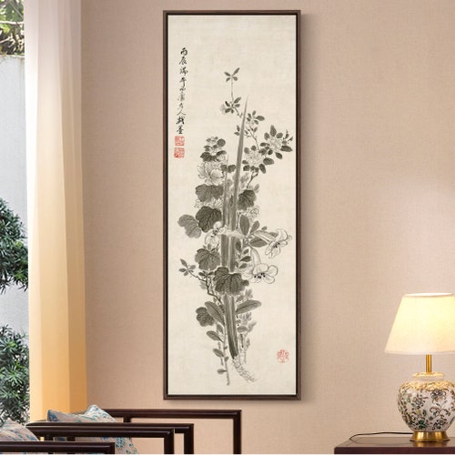 Wang Shimin,Lilies and peonies,Chinese flower Prints,Vertical Narrow Art,large wall art,framed wall hotsell art,canvas wall art,M787