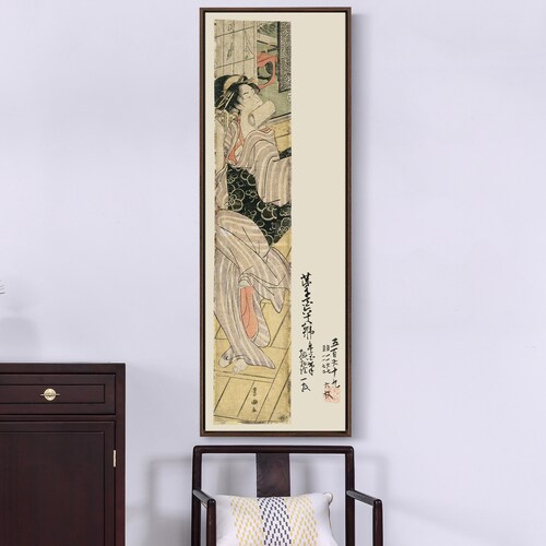 Utagawa Toyokuni,woman descending a shops staircase,,japanese painting,Vertical Narrow Art,large wall art,framed wall art,canvas wall art,M776