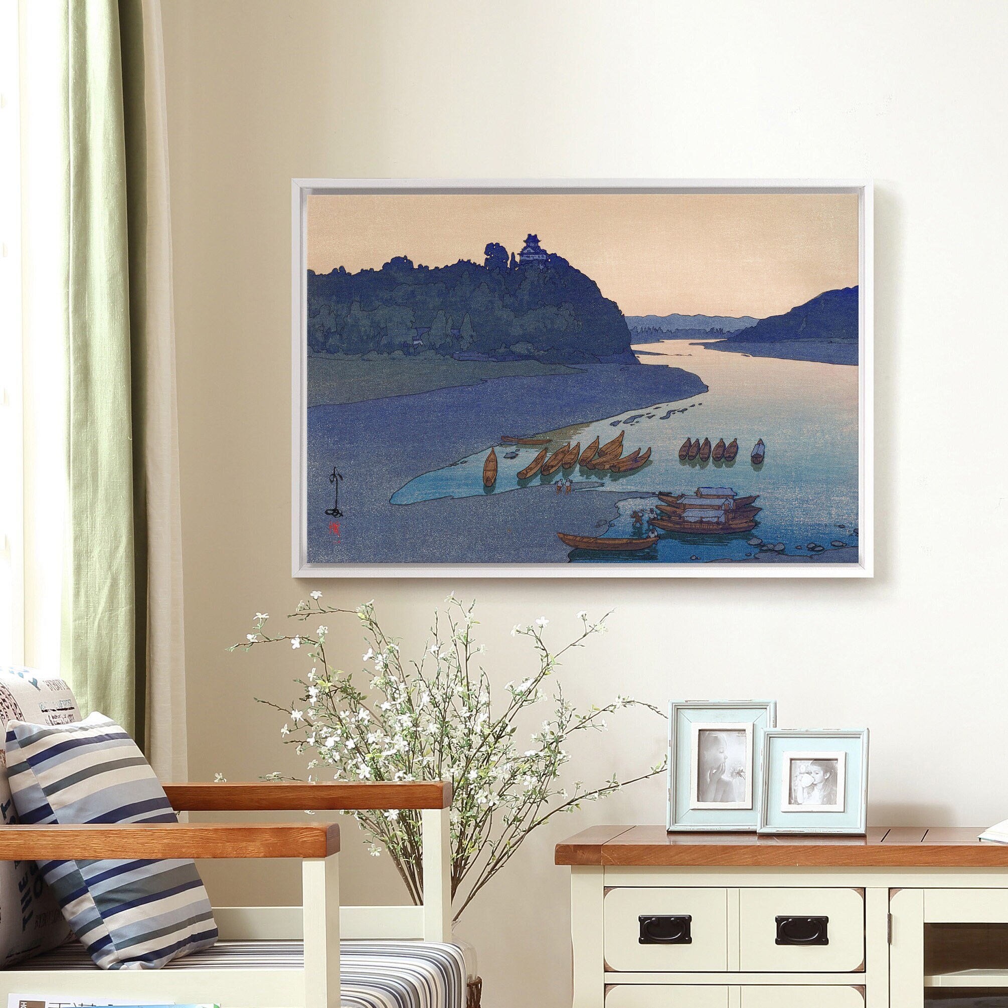 Yoshida Hiroshi,kiso River,river Boat,japanese Painting,large Wall