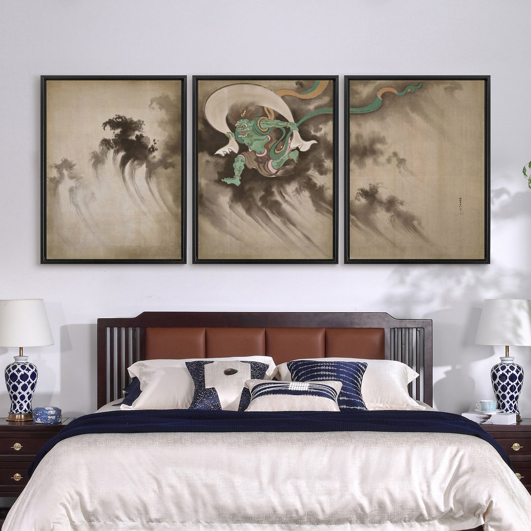 Suzuki Kiitsu,wind God,asian Art,japanese Art,set of 3 Wall Art,set of