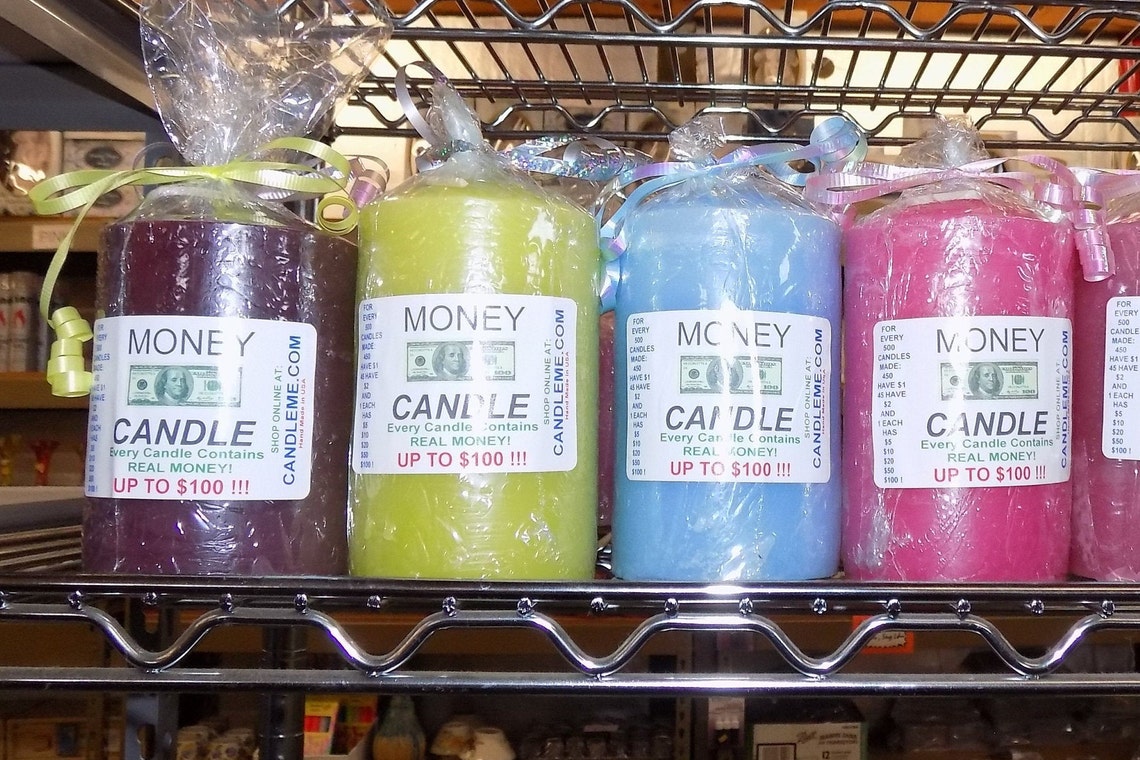 Money candle has REAL cash inside up to 100 dollar bill Etsy