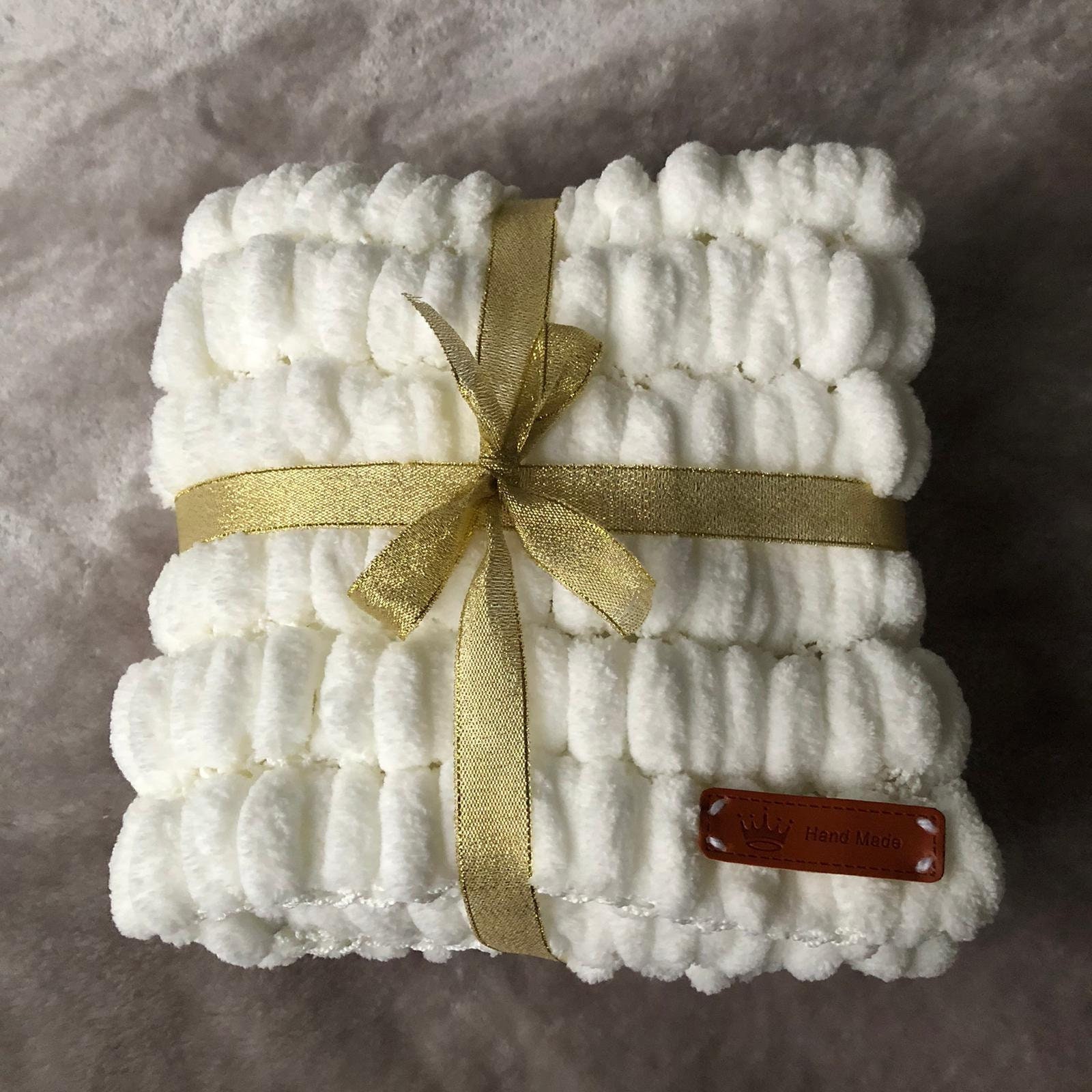 Baby blanket Hand knitted Pom pom wool Chunky knit Pram or Etsy